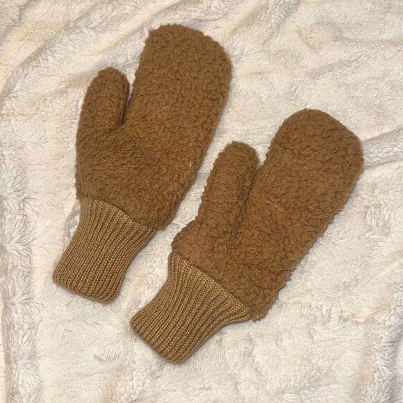 Teddy Feel Tan Brown Fleece Lined Mittens | Sz OS - Picture 3 of 4